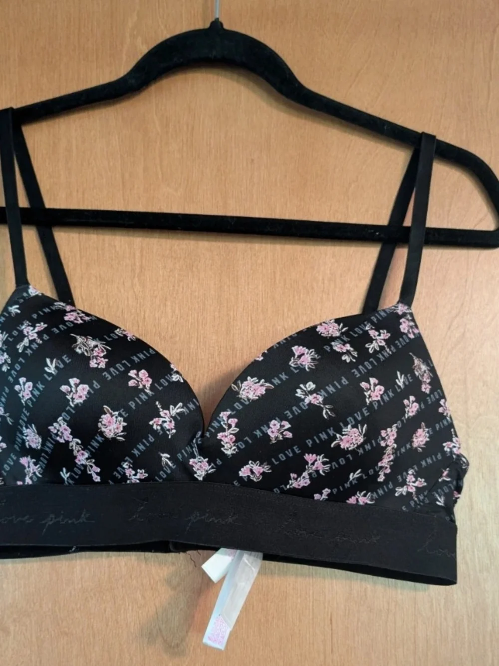 PINK Victoria's Secret Black Bralette with Pink Floral Print 36B